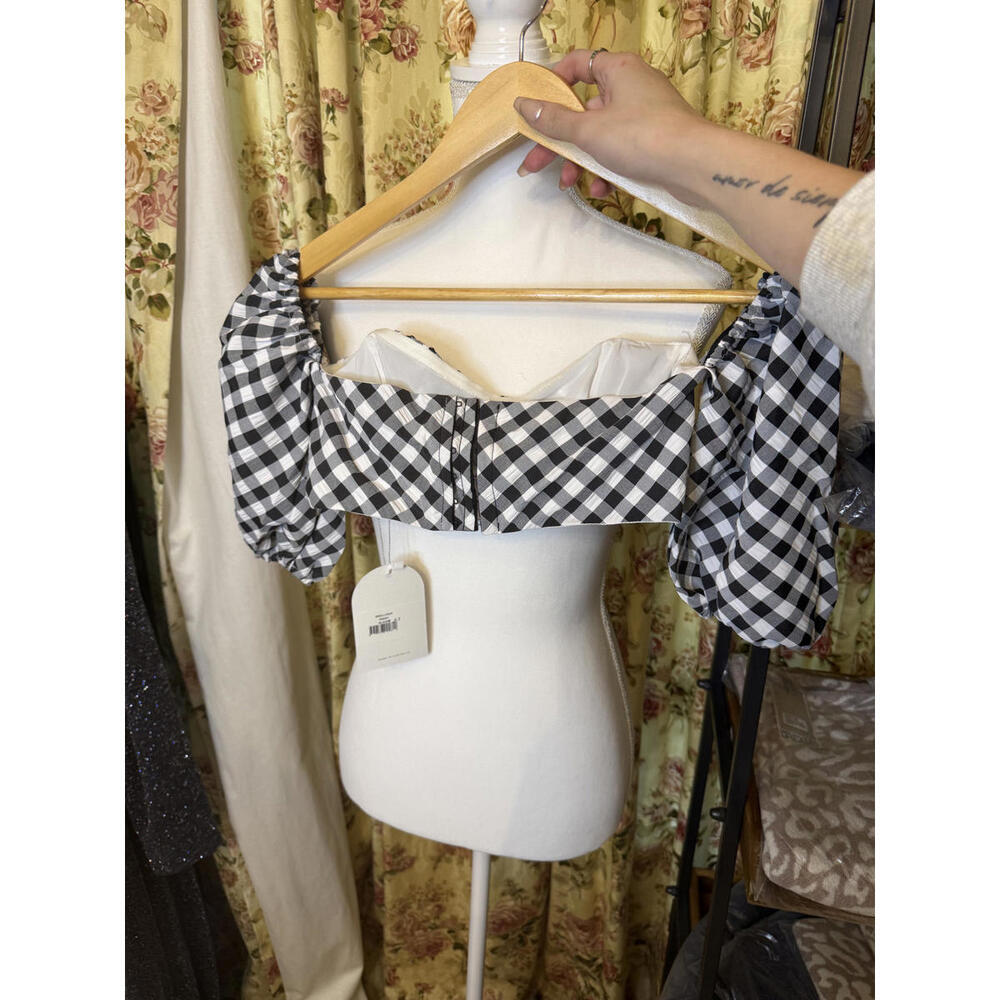 NWT! Rumer the Label Bisou Crop Gingham Puff Sleeve Crop Top XS - Picture 3 of 5
